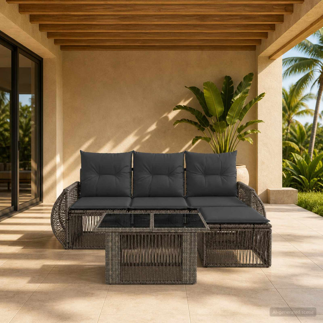 Havesofa Sæt 5 stk. Grå og Mørkegrå polyrattan
