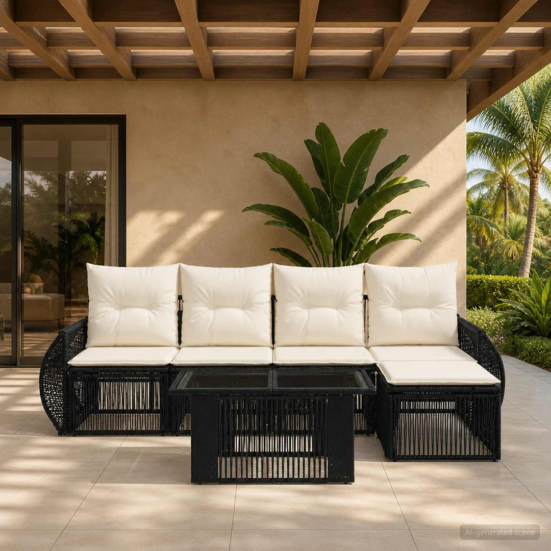Havesofa Sæt 6 stk. Sort og Cremehvid polyrattan