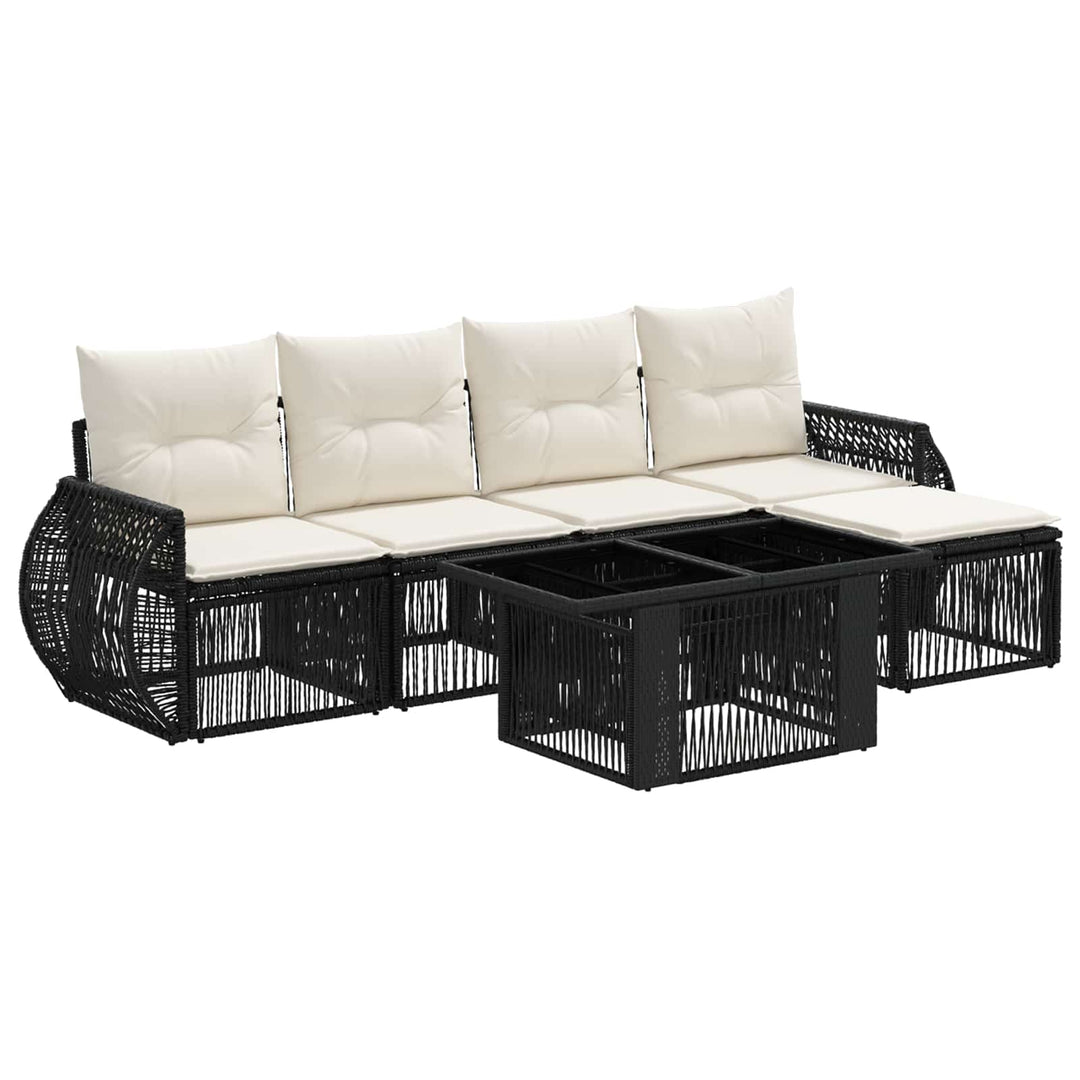 Havesofa Sæt 6 stk. Sort og Cremehvid polyrattan