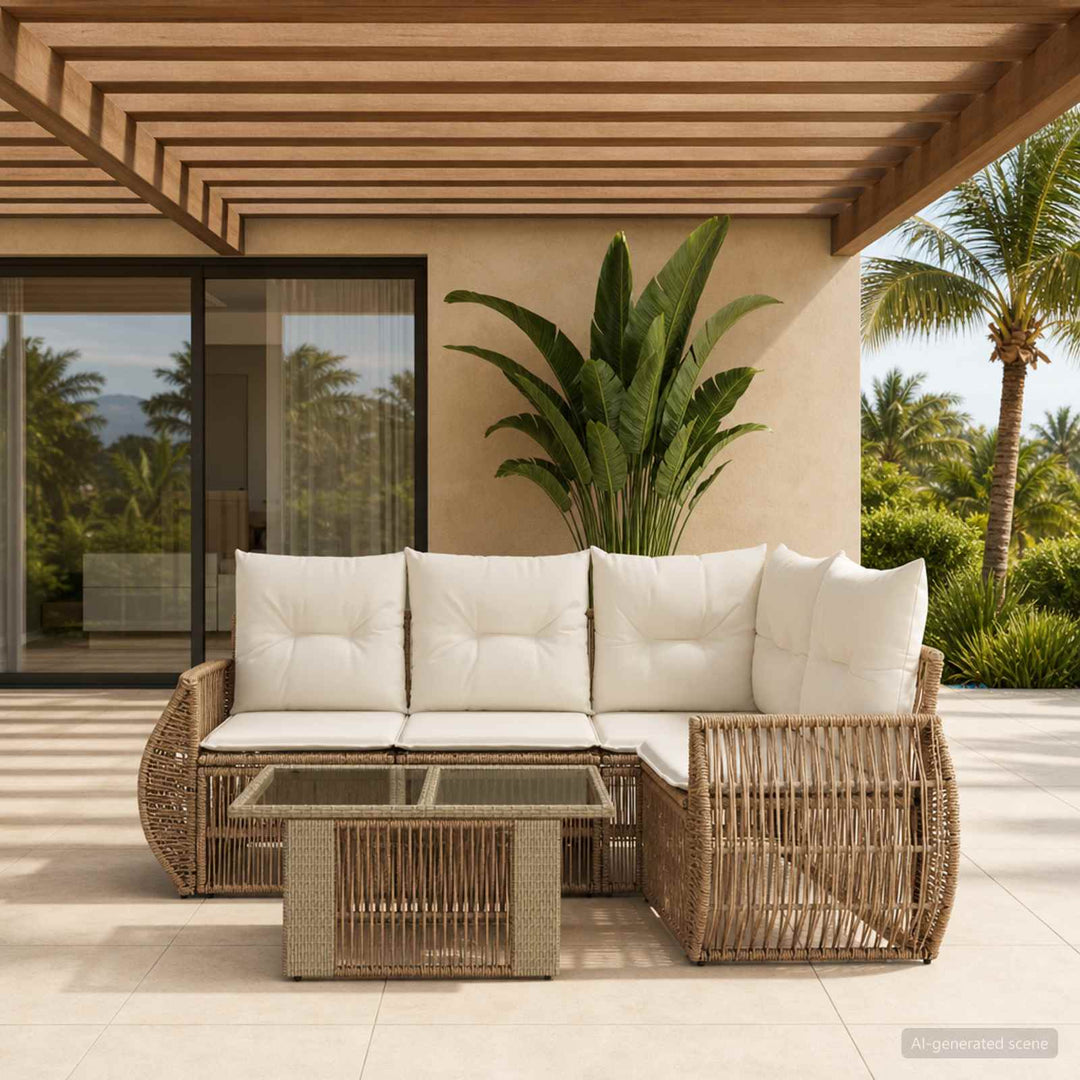 Havesofa Sæt 5 stk. Beige og cremehvid polyrattan