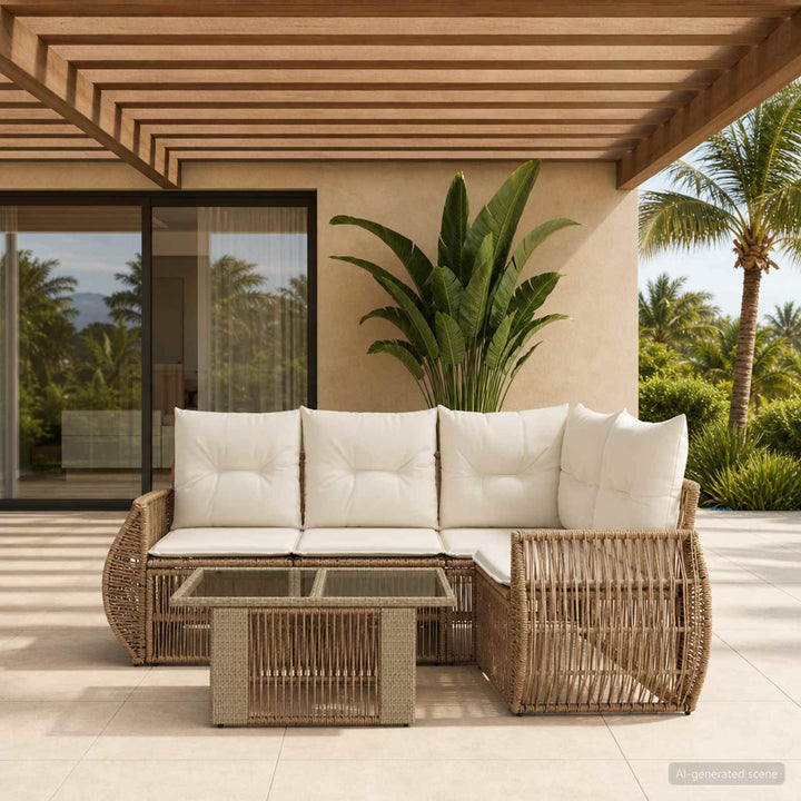 Havesofa Sæt 5 stk. Beige og cremehvid polyrattan