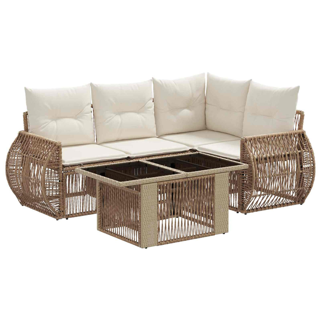 Havesofa Sæt 5 stk. Beige og cremehvid polyrattan