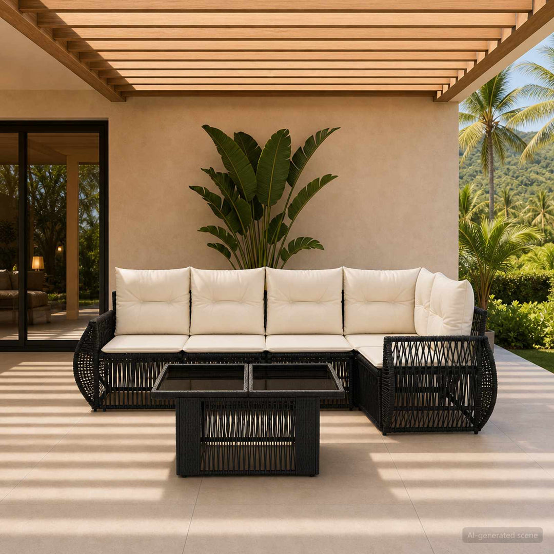 Havesofa Sæt 6 stk. Sort og Cremehvid polyrattan