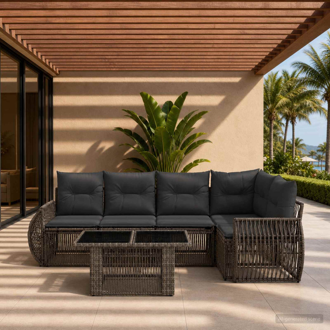 Havesofa Sæt 6 stk. Grå og Mørkegrå polyrattan