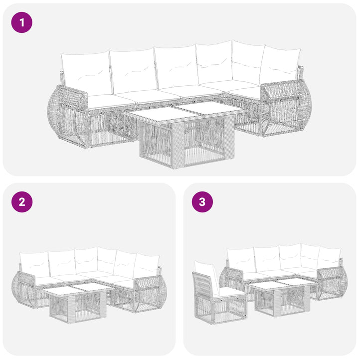 Havesofa Sæt 6 stk. Grå og Mørkegrå polyrattan