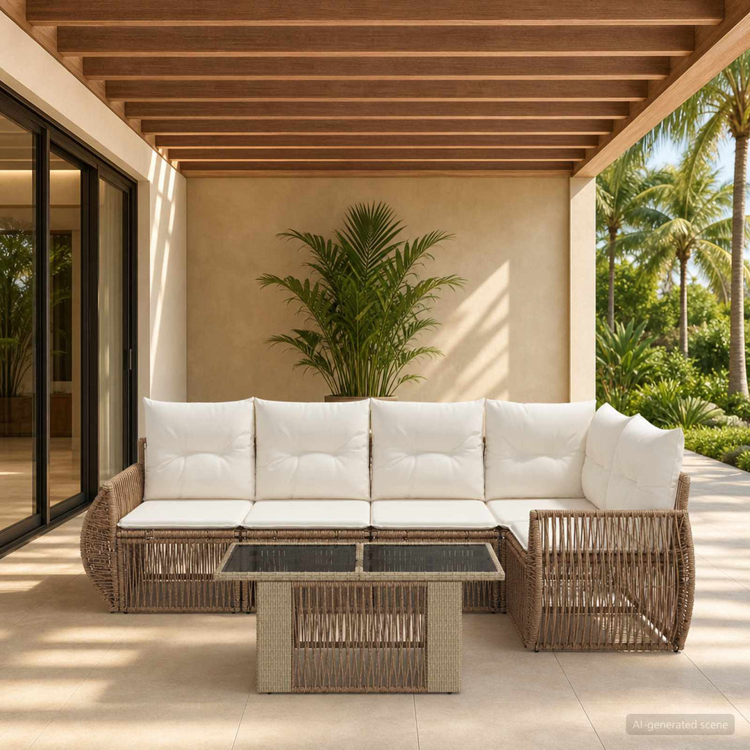 Havesofa Sæt 6 stk. Beige og cremehvid polyrattan