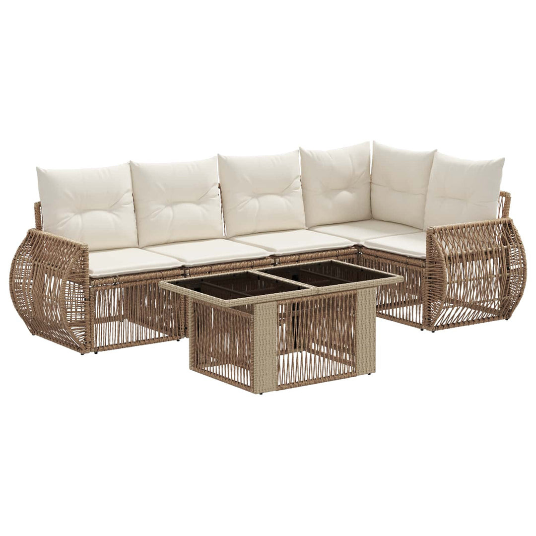 Havesofa Sæt 6 stk. Beige og cremehvid polyrattan
