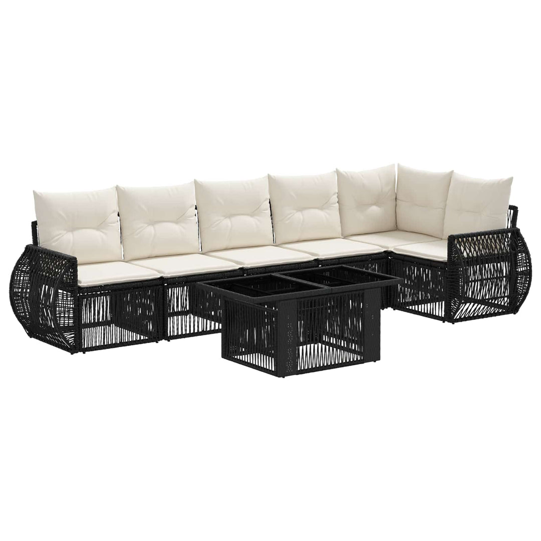 Havesofa Sæt 7 stk. Sort og Cremehvid polyrattan