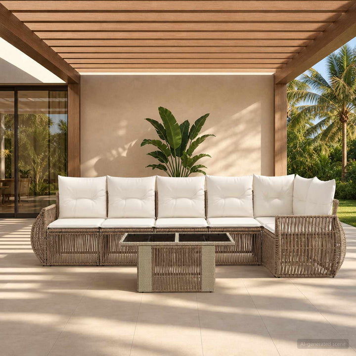Havesofa Sæt 7 stk. Beige og cremehvid polyrattan