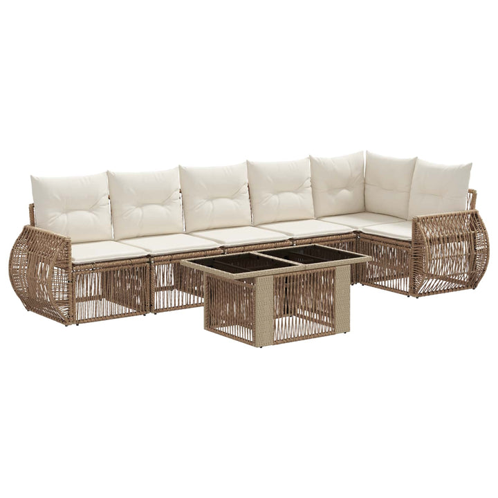 Havesofa Sæt 7 stk. Beige og cremehvid polyrattan