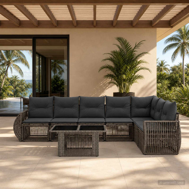 Havesofa Sæt 8 stk. Grå og Mørkegrå polyrattan