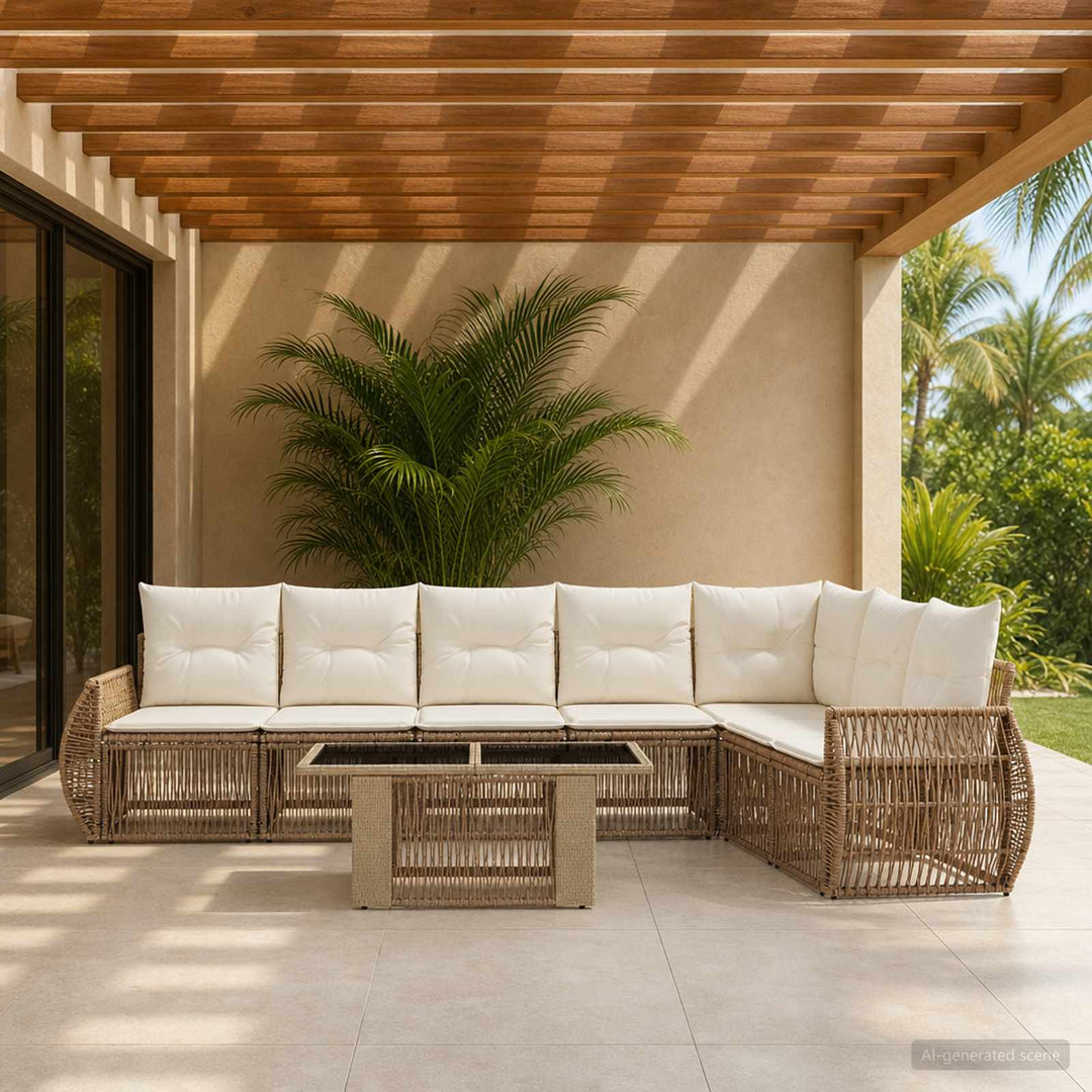 Havesofa Sæt 8 stk. Beige og cremehvid polyrattan