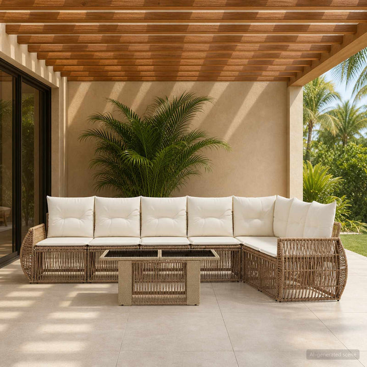 Havesofa Sæt 8 stk. Beige og cremehvid polyrattan