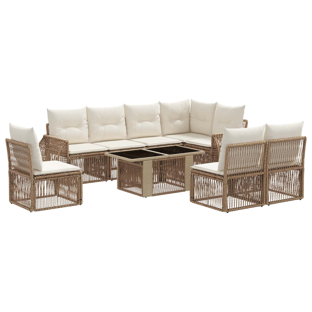 Havesofa Sæt 9 stk. Beige og cremehvid polyrattan