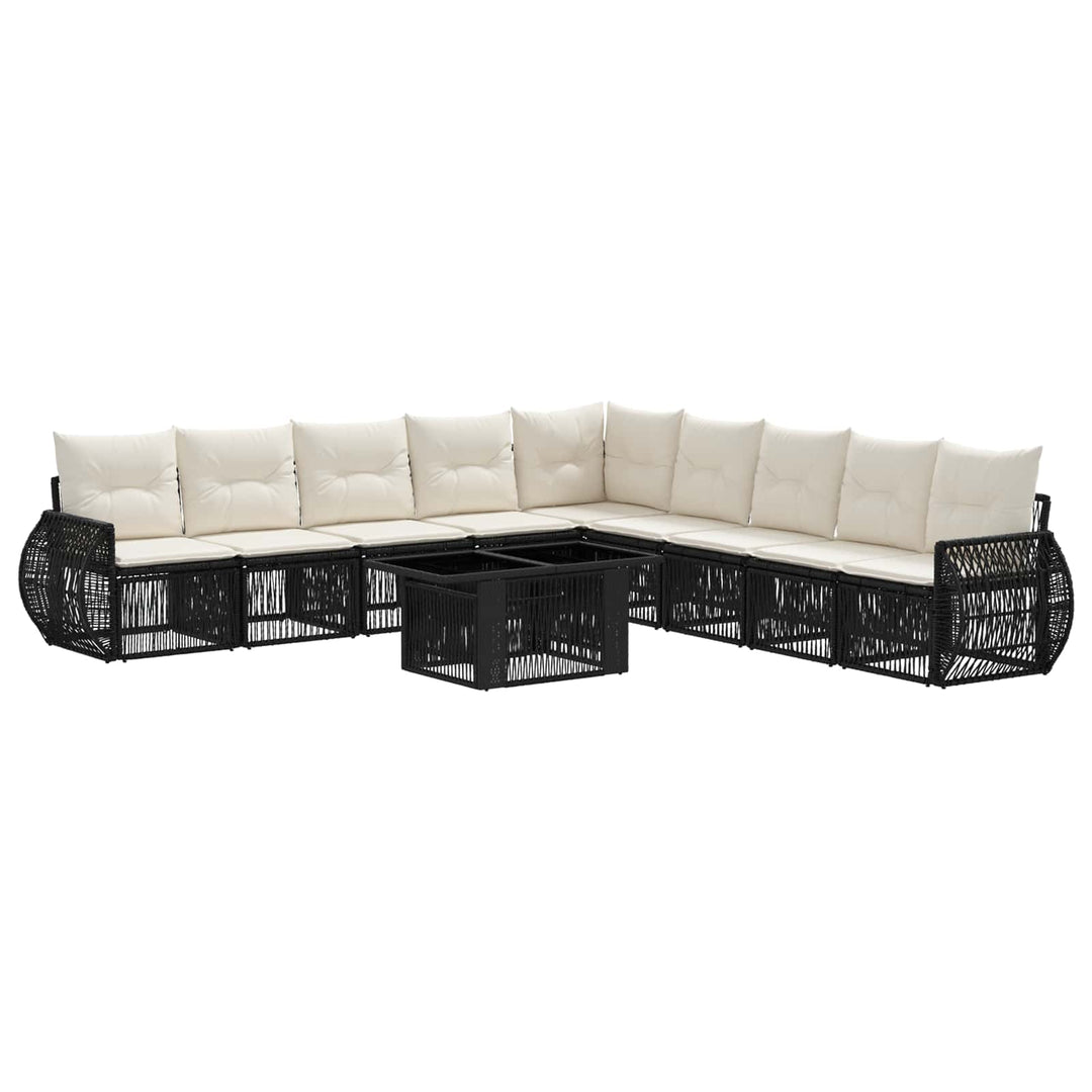 Havesofa Sæt 10 stk. Sort og Cremehvid polyrattan