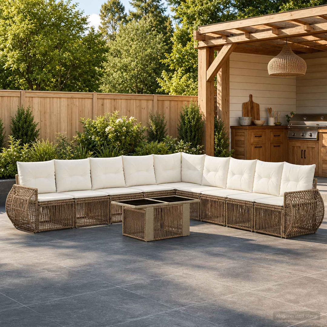 Havesofa Sæt 10 stk. Beige og cremehvid polyrattan