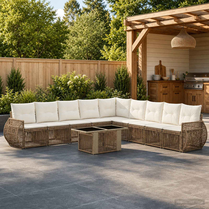 Havesofa Sæt 10 stk. Beige og cremehvid polyrattan