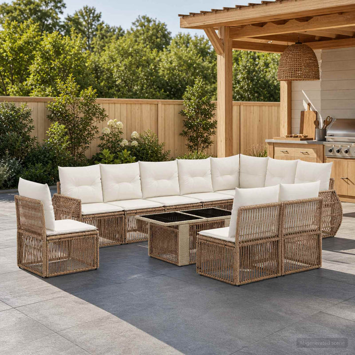 Havesofa Sæt 11 stk. Beige og cremehvid polyrattan