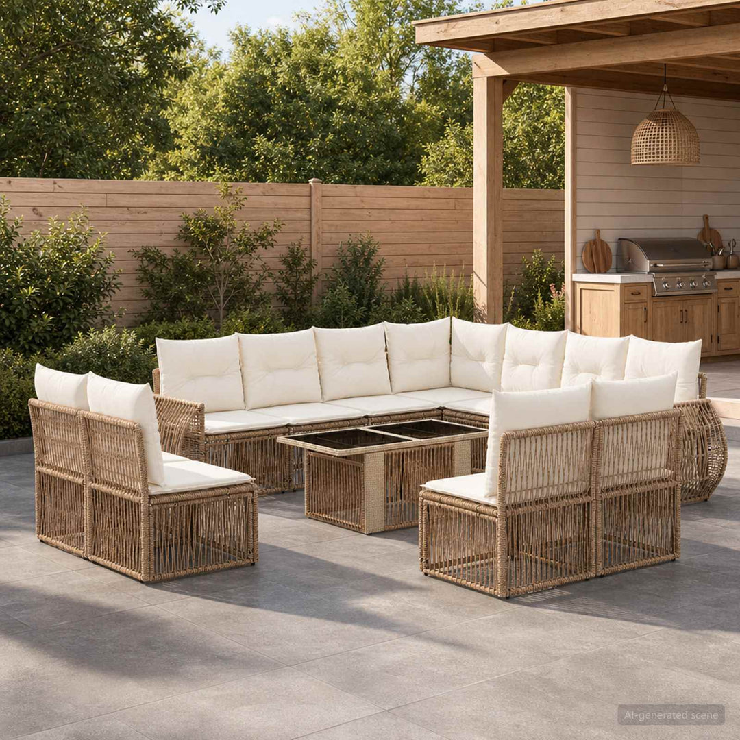 Havesofa Sæt 12 stk. Beige og cremehvid polyrattan