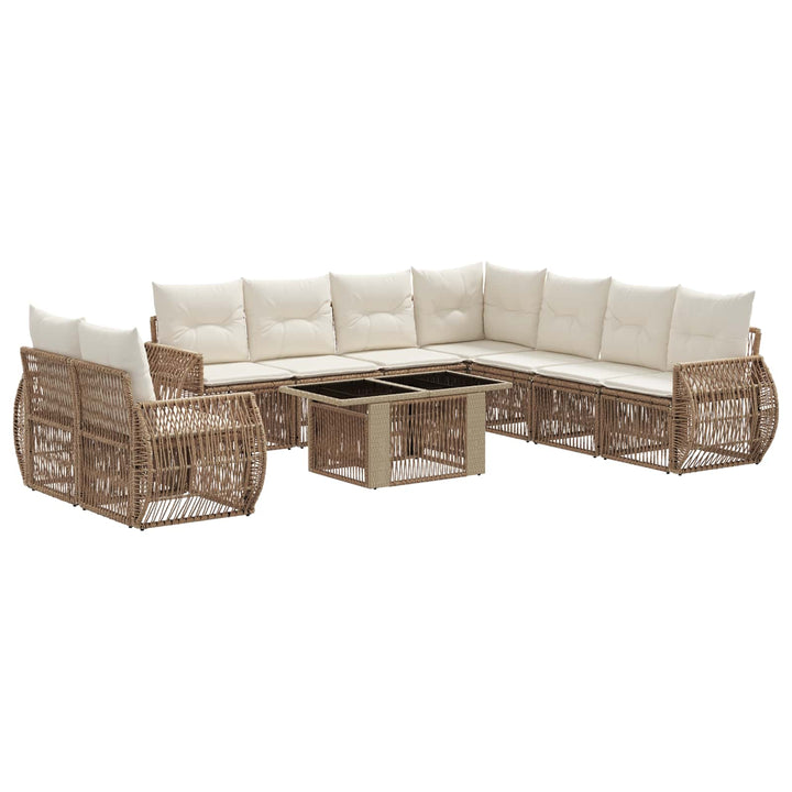 Havesofa Sæt 10 stk. Beige og cremehvid polyrattan