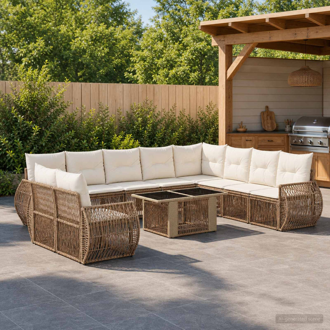 Havesofa Sæt 11 stk. Beige og cremehvid polyrattan