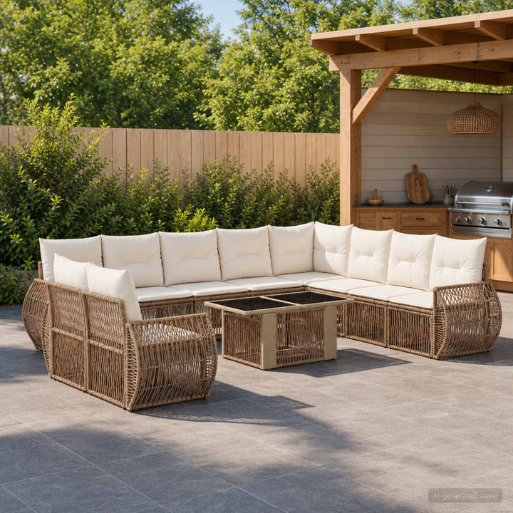 Havesofa Sæt 11 stk. Beige og cremehvid polyrattan