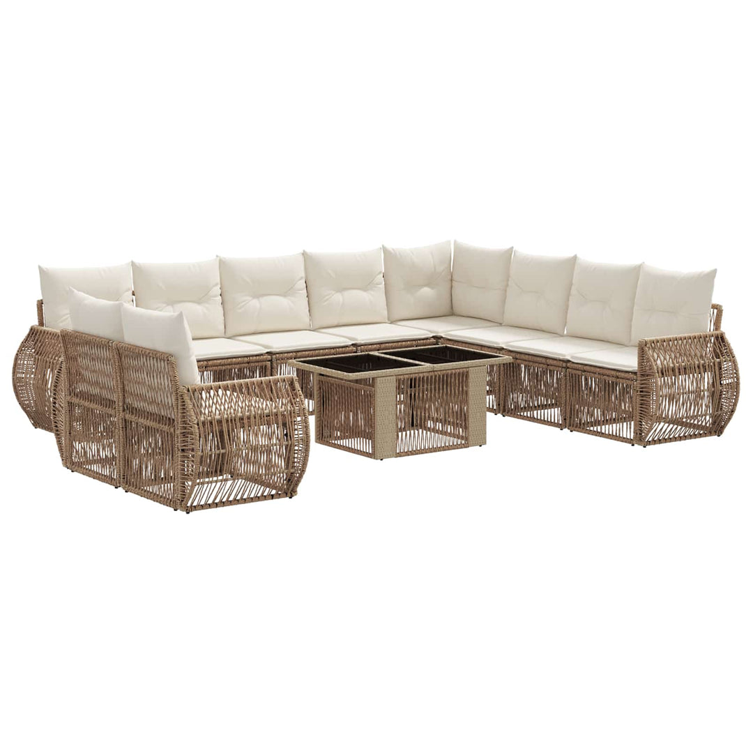 Havesofa Sæt 11 stk. Beige og cremehvid polyrattan
