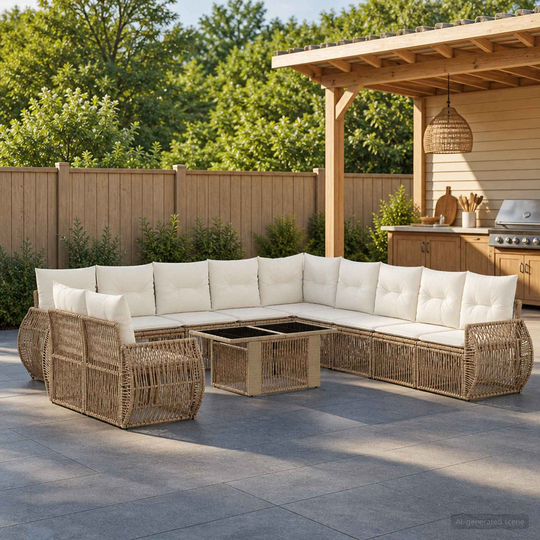 Havesofa Sæt 12 stk. Beige og cremehvid polyrattan