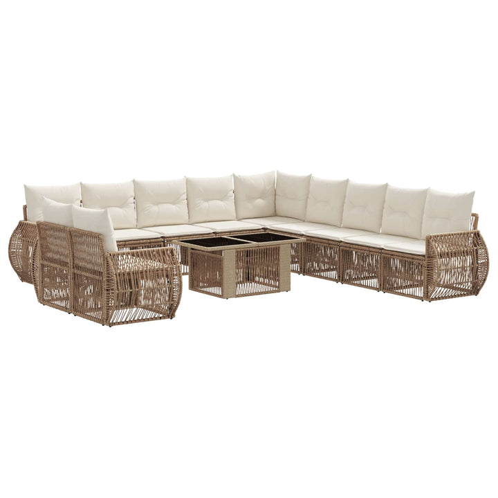 Havesofa Sæt 12 stk. Beige og cremehvid polyrattan