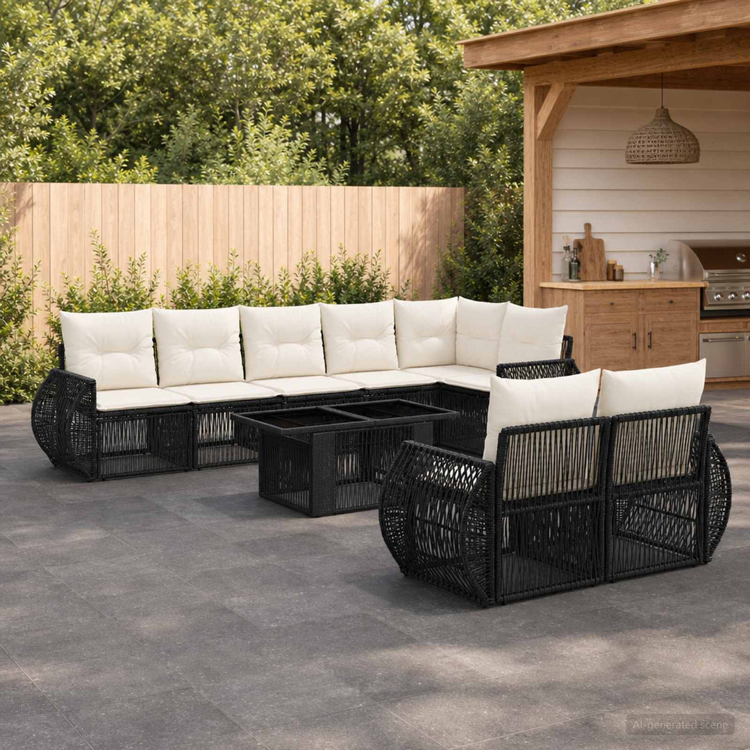 Havesofa Sæt 9 stk. Sort og Cremehvid polyrattan