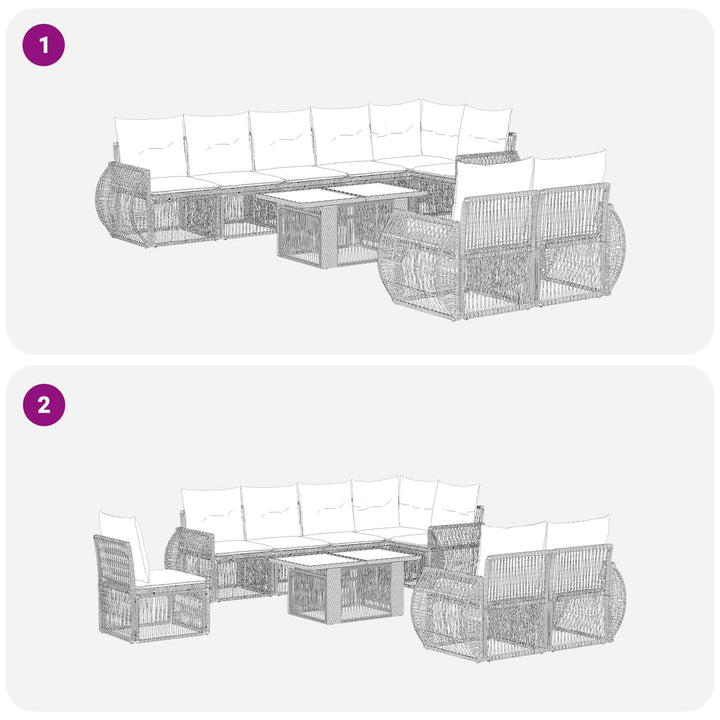 Havesofa Sæt 9 stk. Sort og Cremehvid polyrattan