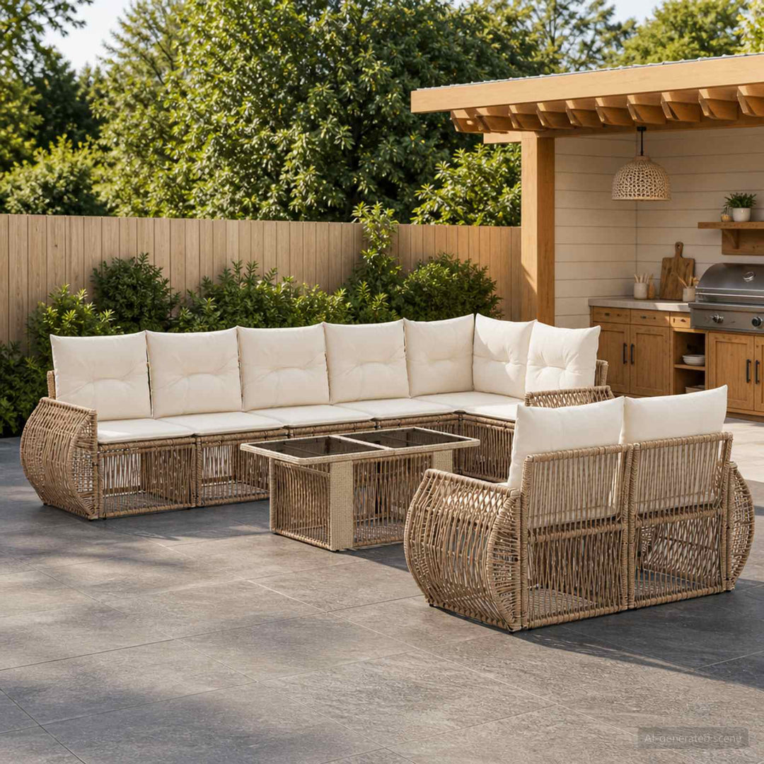 Havesofa Sæt 9 stk. Beige og cremehvid polyrattan