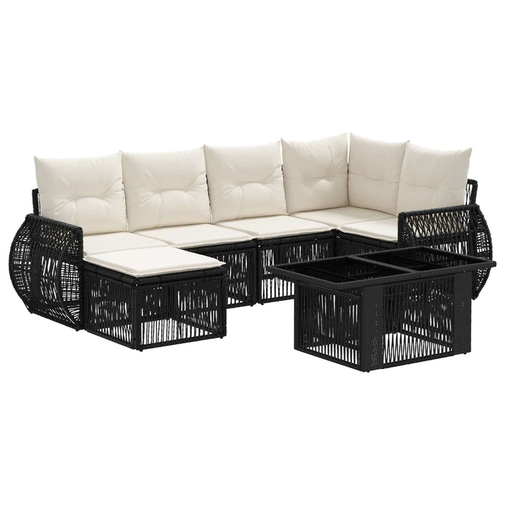 Havesofa Sæt 7 stk. Sort og Cremehvid polyrattan