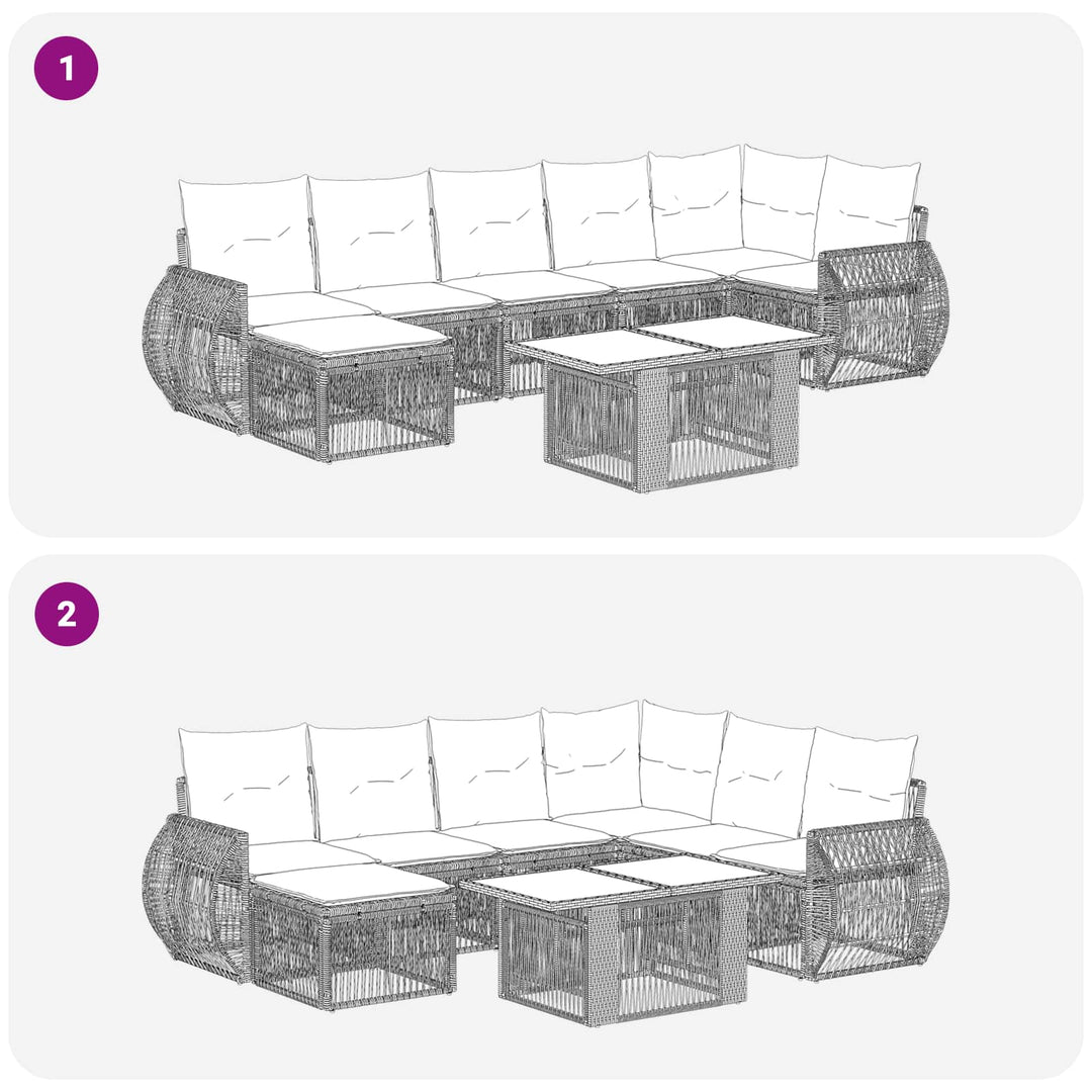 Havesofa Sæt 8 stk. Sort og Cremehvid polyrattan
