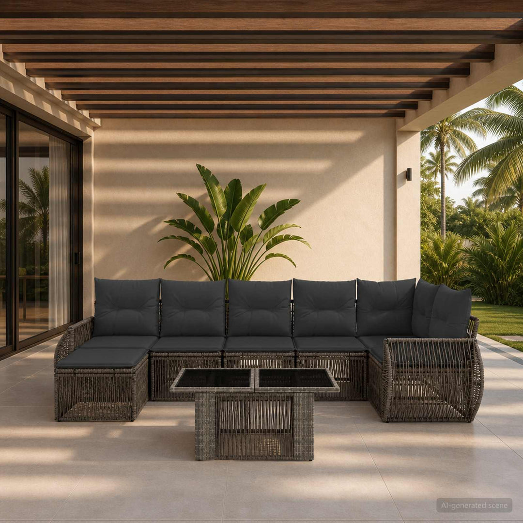 Havesofa Sæt 8 stk. Grå og Mørkegrå polyrattan