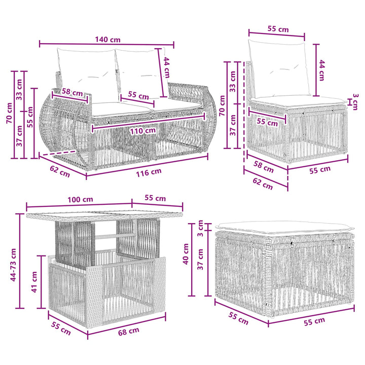 Havesofa Sæt 7 stk. Grå og Mørkegrå polyrattan