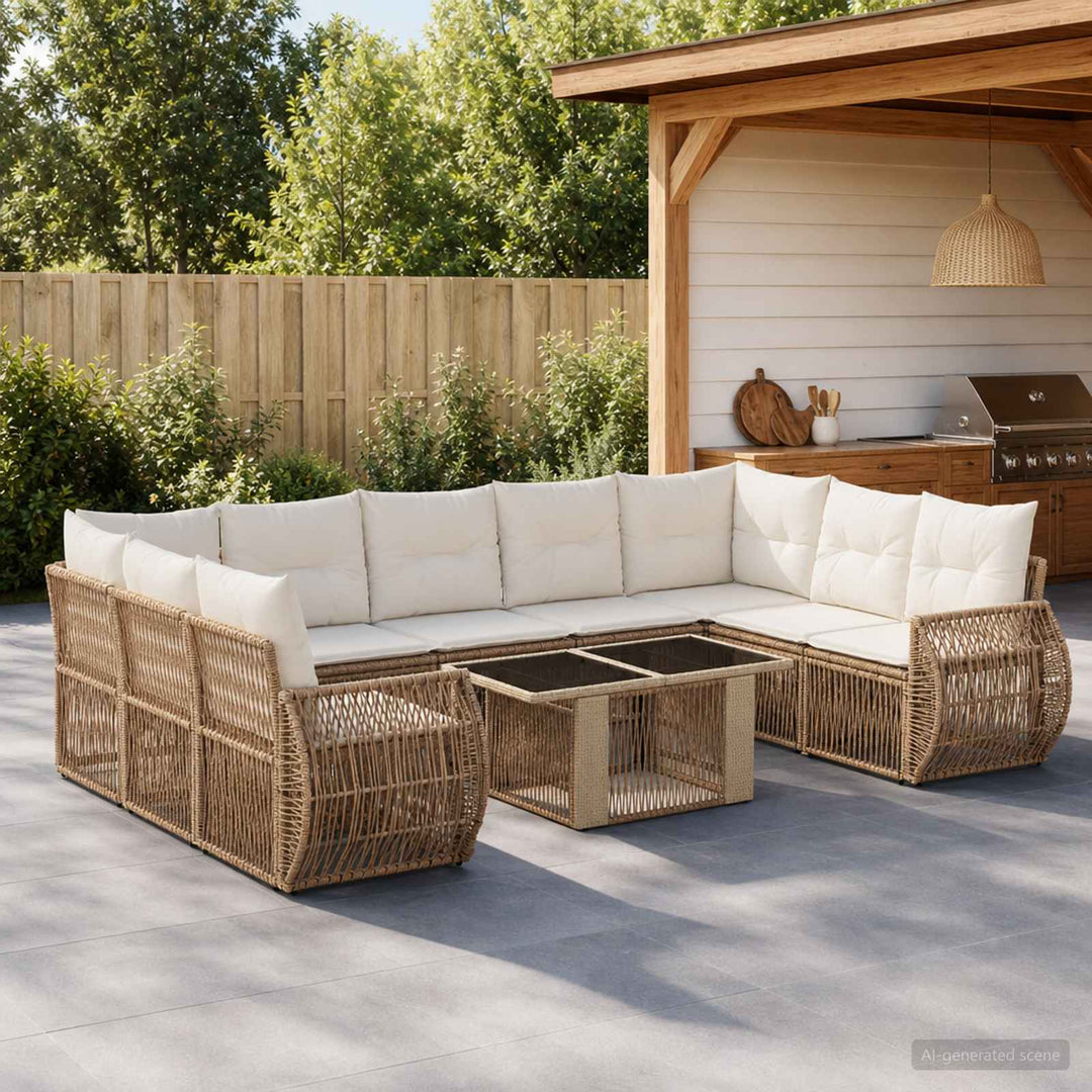 Havesofa Sæt 10 stk. Beige og cremehvid polyrattan