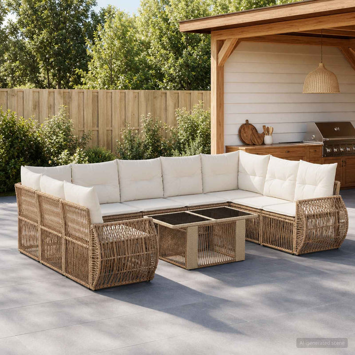 Havesofa Sæt 10 stk. Beige og cremehvid polyrattan