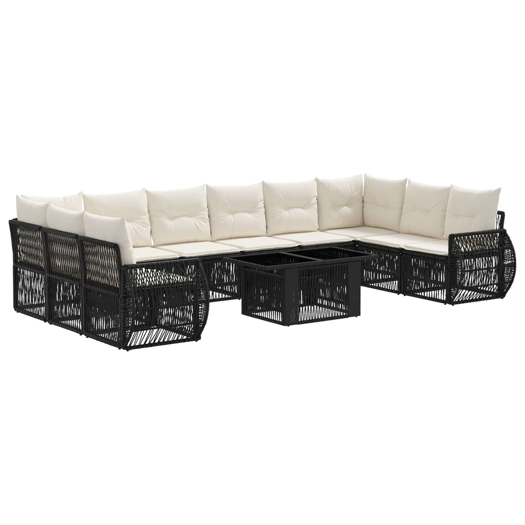 Havesofa Sæt 11 stk. Sort og Cremehvid polyrattan