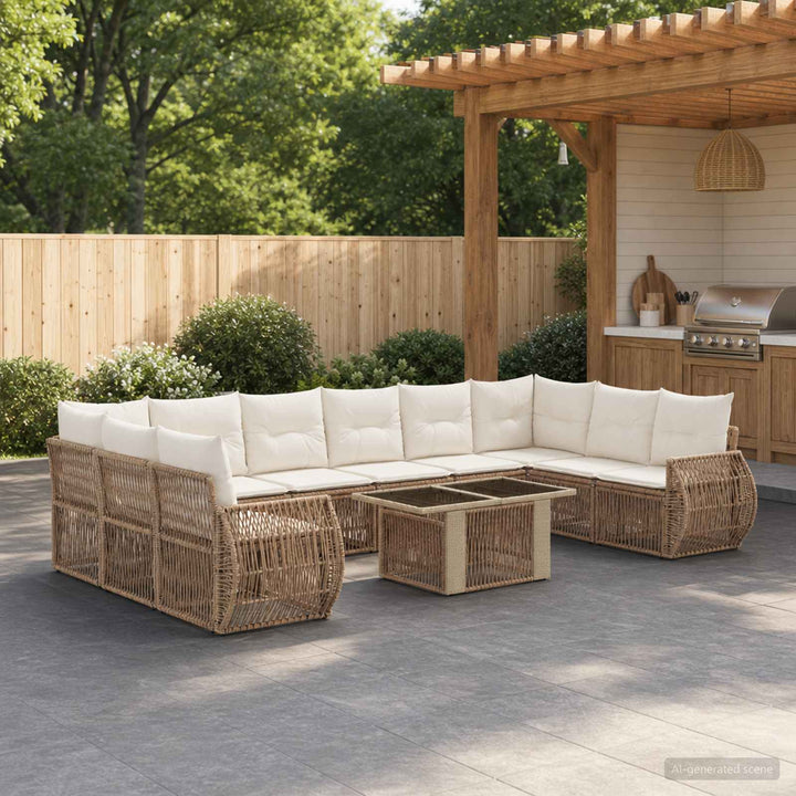 Havesofa Sæt 11 stk. Beige og cremehvid polyrattan