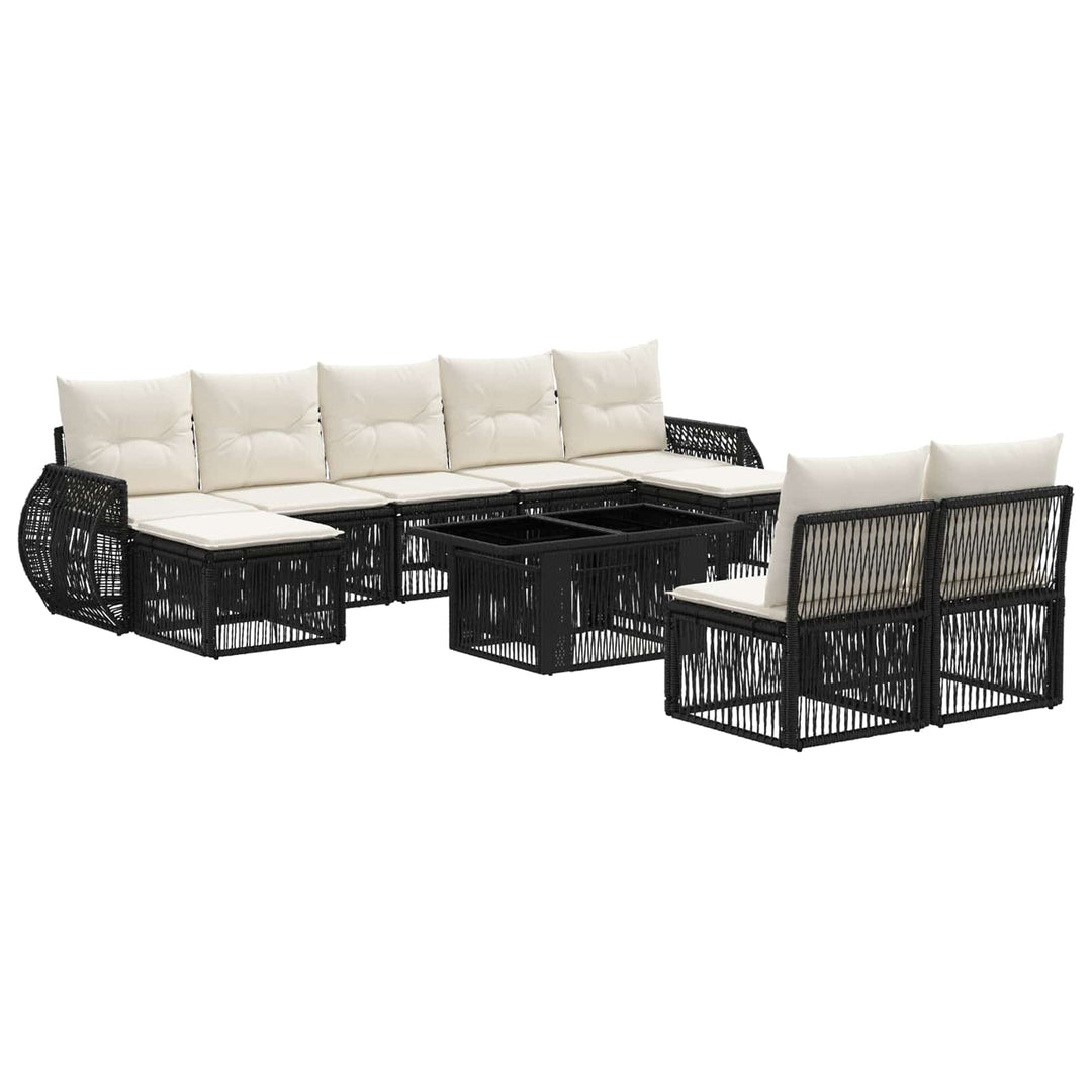 Havesofa Sæt 10 stk. Sort og Cremehvid polyrattan