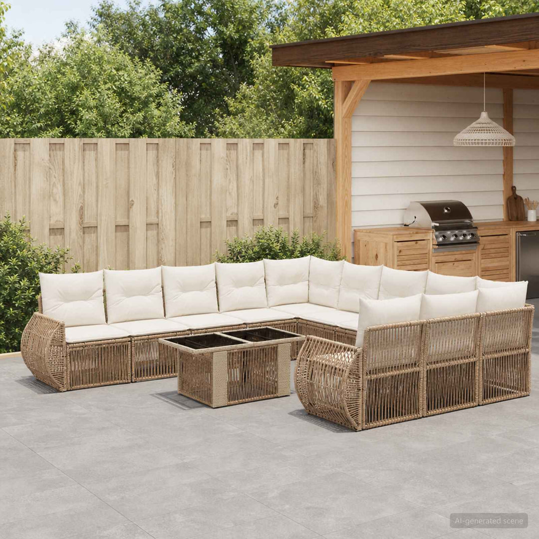 Havesofa Sæt 12 stk. Beige og cremehvid polyrattan
