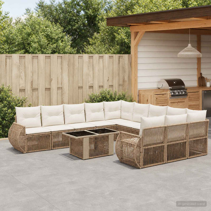 Havesofa Sæt 12 stk. Beige og cremehvid polyrattan