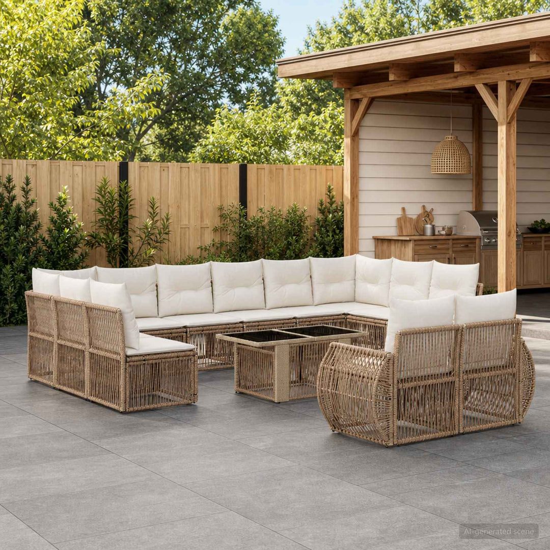 Havesofa Sæt 13 stk. Beige og cremehvid polyrattan