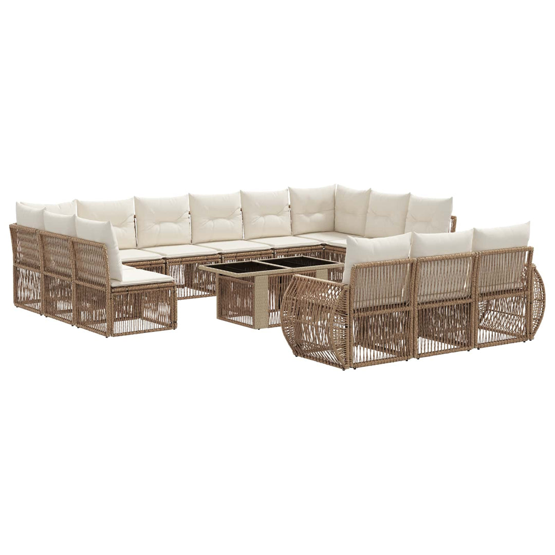 Havesofa Sæt 14 stk. Beige og cremehvid polyrattan