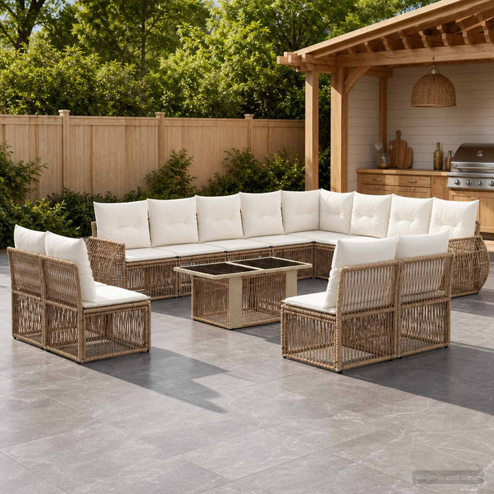 Havesofa Sæt 13 stk. Beige og cremehvid polyrattan