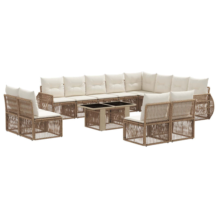 Havesofa Sæt 13 stk. Beige og cremehvid polyrattan