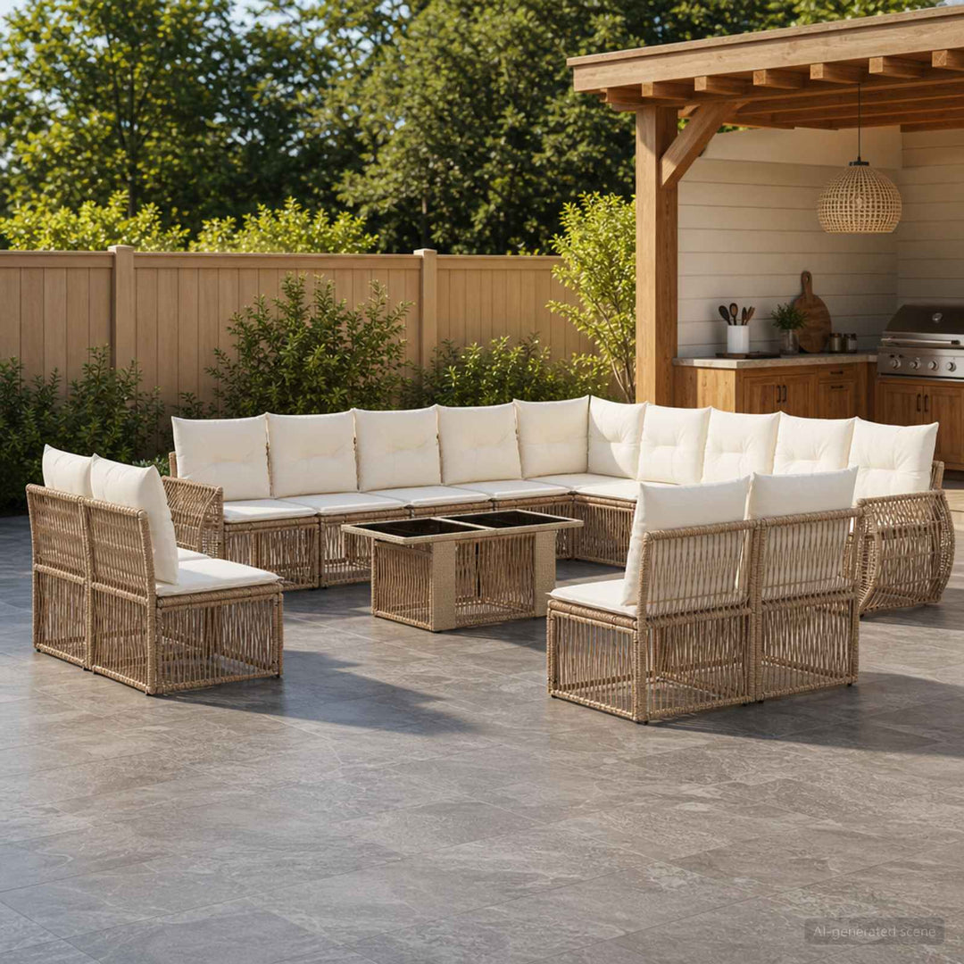 Havesofa Sæt 14 stk. Beige og cremehvid polyrattan