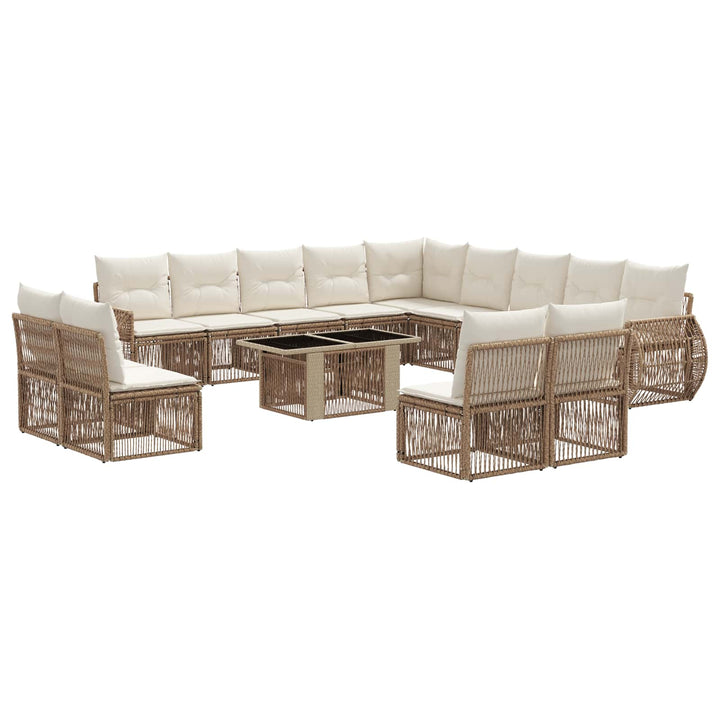 Havesofa Sæt 14 stk. Beige og cremehvid polyrattan