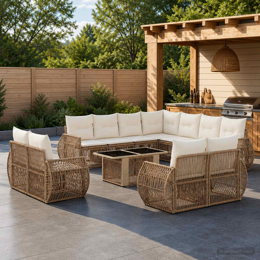 Havesofa Sæt 12 stk. Beige og cremehvid polyrattan